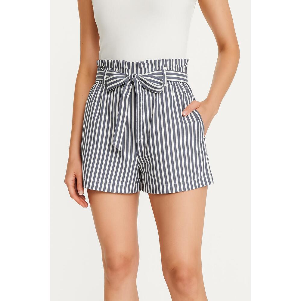 NEW Abercrombie & Fitch White Gray Striped High Waisted Shorts Womens Size XS